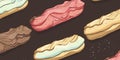 Freshly Baked Eclair Pastry Horizontal Background Illustration.