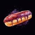 Freshly Baked Eclair Pastry Square Watercolor Illustration.