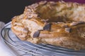 Freshly baked french dessert profiterole cake covered with roast