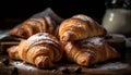 Freshly baked French pastries on rustic wooden table, indulgent breakfast generated by AI Royalty Free Stock Photo