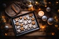 freshly baked gingerbread cookies on a festive Christmas setting with warm lighting Royalty Free Stock Photo