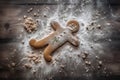 Freshly baked gingerbread man sitting on the kitchen table. Conceptual Christmas illustration. Generative AI