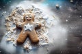 Freshly baked gingerbread man sitting on the kitchen table. Conceptual Christmas illustration. Generative AI