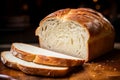 Freshly Baked Golden Crusted White Bread Loaf with Soft Interior, Artfully Designed Image