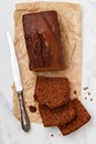 Freshly baked homemade banana chocolate loaf. Pound cake Royalty Free Stock Photo