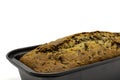 Freshly baked homemade chocolate banana bread in loaf pan Royalty Free Stock Photo