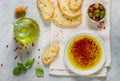 ciabatta and a sauce of olive oil and balsamic vinegar Royalty Free Stock Photo