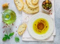 Ciabatta and a sauce of olive oil and balsamic vinegar Royalty Free Stock Photo