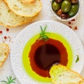 Freshly baked homemade ciabatta and a sauce of olive oil and balsamic vinegar Royalty Free Stock Photo