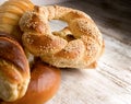 Freshly baked homemade crispy pretzel with sesame Royalty Free Stock Photo