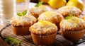 Freshly baked homemade muffin with lemon icing generated by AI