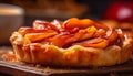 Freshly baked homemade peach tart on rustic table generated by AI Royalty Free Stock Photo