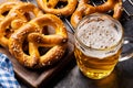 Freshly baked homemade pretzels and beer Royalty Free Stock Photo