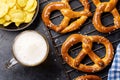 Freshly baked homemade pretzels and draft beer Royalty Free Stock Photo