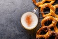 Freshly baked homemade pretzels and draft beer Royalty Free Stock Photo