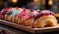 Freshly baked homemade raspberry eclair on wooden table generated by AI Royalty Free Stock Photo