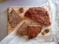 Freshly baked homemade rye bread on cutting board. Sliced. Top view. Royalty Free Stock Photo