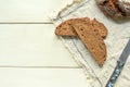 Freshly baked homemade rye bread. Sliced. Top view. Close up. Copy space Royalty Free Stock Photo