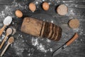 Freshly baked homemade rye sourdough bread. Sliced. View from above Royalty Free Stock Photo