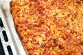 Freshly Baked and Hot Pizza on a Sheet Pan Royalty Free Stock Photo