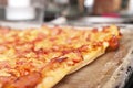 Freshly Baked and Hot Pizza on a Sheet Pan Royalty Free Stock Photo