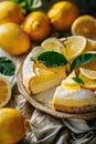 Freshly baked lemon cake with a slice missing. Great for bakery or dessert concepts Royalty Free Stock Photo
