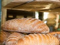 Freshly baked loaves of bread on a market stall Royalty Free Stock Photo