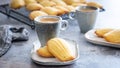 Freshly baked madeleine cookies with coffee