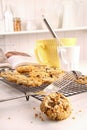 Freshly baked oatmeal raisin cookies