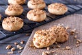Freshly baked peanut butter cookies on cooling rack. Macro with extremely shallow dof. Royalty Free Stock Photo