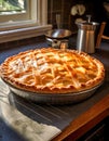 A freshly baked pie resting on a kitchen countertop, ready to be enjoyed Royalty Free Stock Photo
