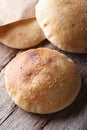 Freshly baked pita bread close up vertical view from above