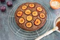 Freshly Baked Plum Cake on Cooling Rack Royalty Free Stock Photo