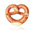 Freshly baked pretzel close-up, isolated on a white background Royalty Free Stock Photo