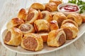 Freshly baked Puff pastry Sausage rolls, close-up Royalty Free Stock Photo