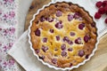 Freshly baked raspberry clafoutis