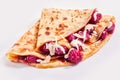 Freshly baked raspberry crepes or griddlecake