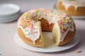 freshly baked ring cake with pastel buttercream and sprinkles on top Royalty Free Stock Photo