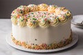 freshly baked ring cake with pastel buttercream and sprinkles on top Royalty Free Stock Photo