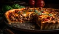 Freshly baked rustic Italian lasagna on wood generated by AI