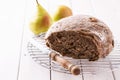 Freshly baked rye bread over white wooden background Royalty Free Stock Photo