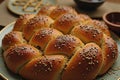 Freshly baked sesame seed bread rolls on a plate Royalty Free Stock Photo
