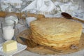 Freshly baked shortcakes for Napoleon cake and some ingredients.