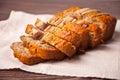 Freshly baked sliced banana bread on the napkin Royalty Free Stock Photo