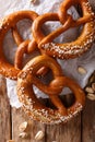 Freshly baked soft pretzel with generous sprinkling of coarse sa Royalty Free Stock Photo