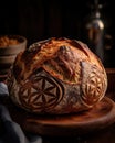 Freshly baked sourdough boule straight from the oven