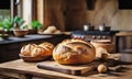 Freshly Baked Sourdough Bread on Kitchen Table