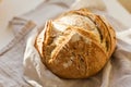 Freshly baked sourdough bread on table