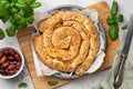 Freshly baked Spanakopita,  spiral filo pastry pie with feta cheese and spinach Royalty Free Stock Photo