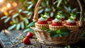 Delicious Strawberry Tartlets in a Wicker Basket, Summer Dessert Royalty Free Stock Photo